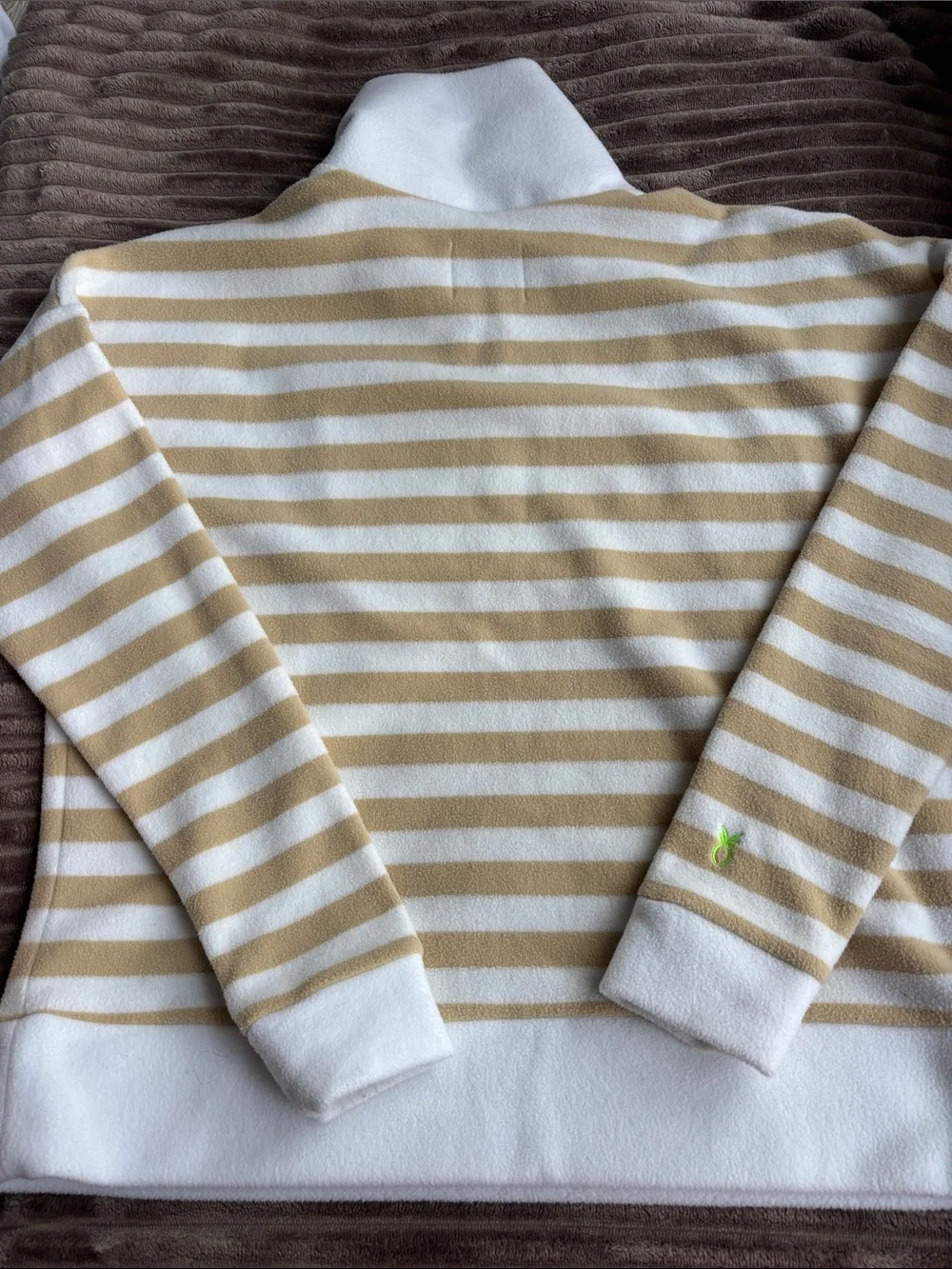 Dudley Stephens Cream and Tan Striped Half-Zip Sweater